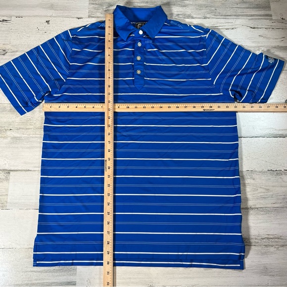 FootJoy FJ Men’s Athletic Fit Performance Golf Polo Shirt Blue Stripe Size Large - Picture 6 of 7